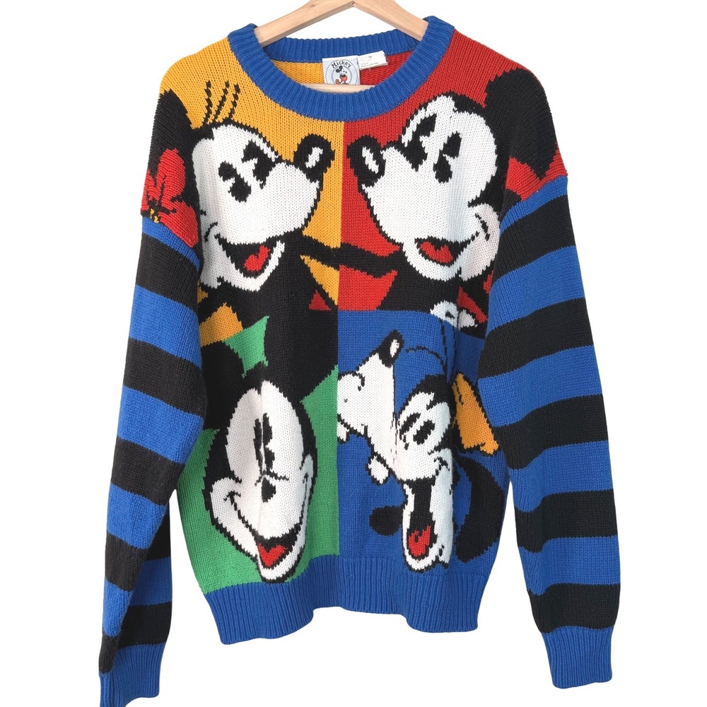 VTG 80s Mickey & Co Disney Crew Neck Sweater Color Block Knit Size‎ M